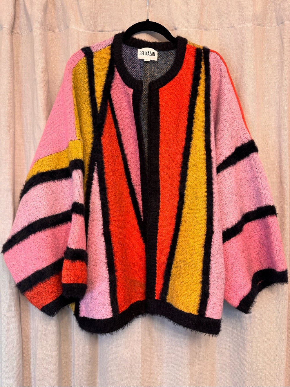 BEL KAZAN Oversized Heart Colorblock Cardigan Sweater Kimono OS Like New - Picture 2 of 5